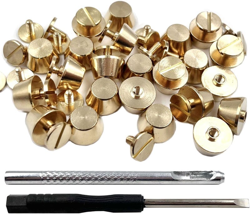 honigo 24 Pack Rivets Stud Handbag Purse Feet 1/2 inch Gold Flat Head Metal Solid Brass Studs Screw Back Feet 12mm Buckle Spikes Leathercraft for Leather Bag Totes DIY Craft - Image 1